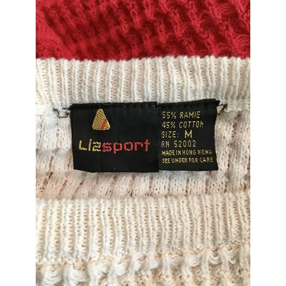 Vintage 80s Liz Sport Color Block Waffle Knit Short Sleeve Pullover Sweater Top - Picture 7 of 7